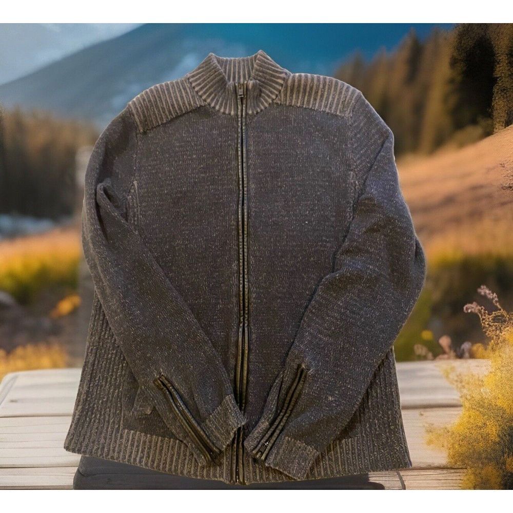 Rock & Republic Zip Up Sweater Gray Charcoal‎ Black Pockets Men's Size Large